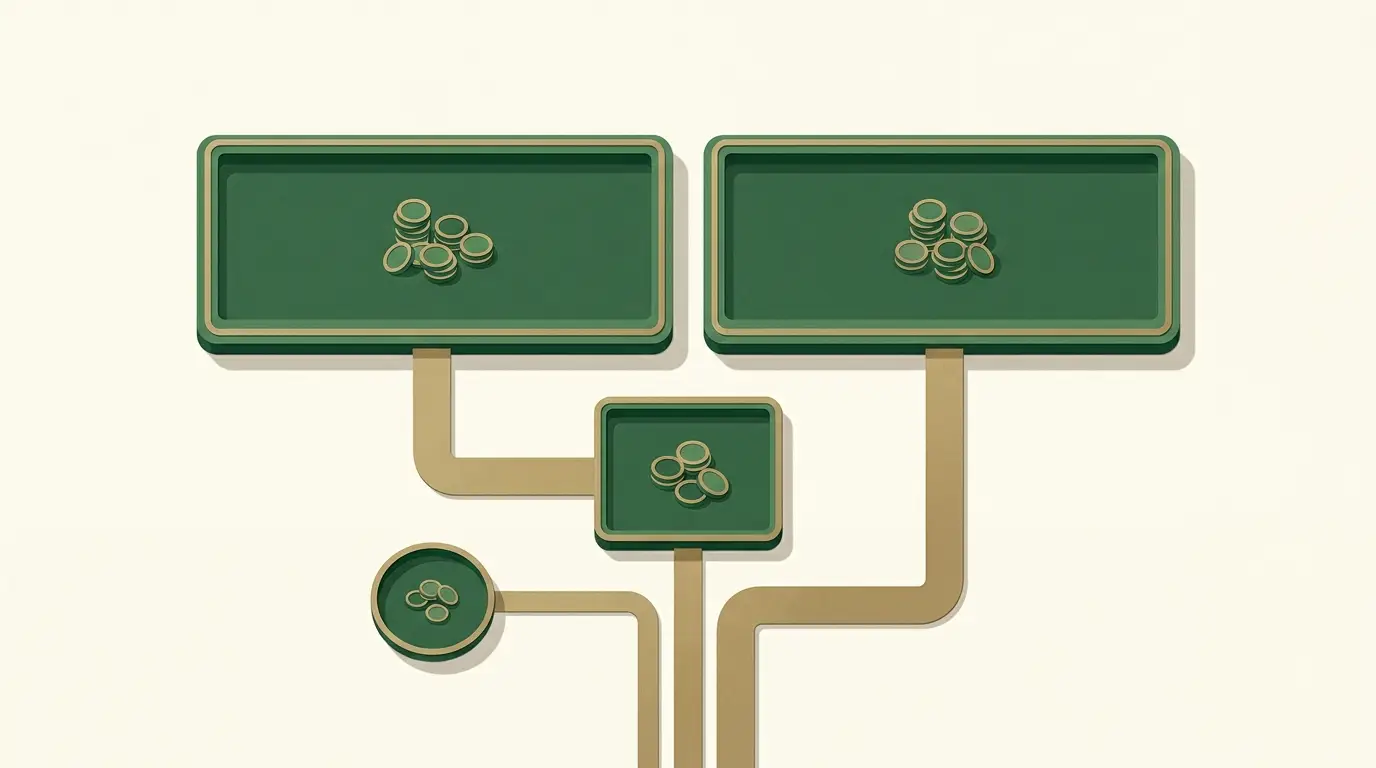Two main wager trays and a smaller tie tray laid out symmetrically