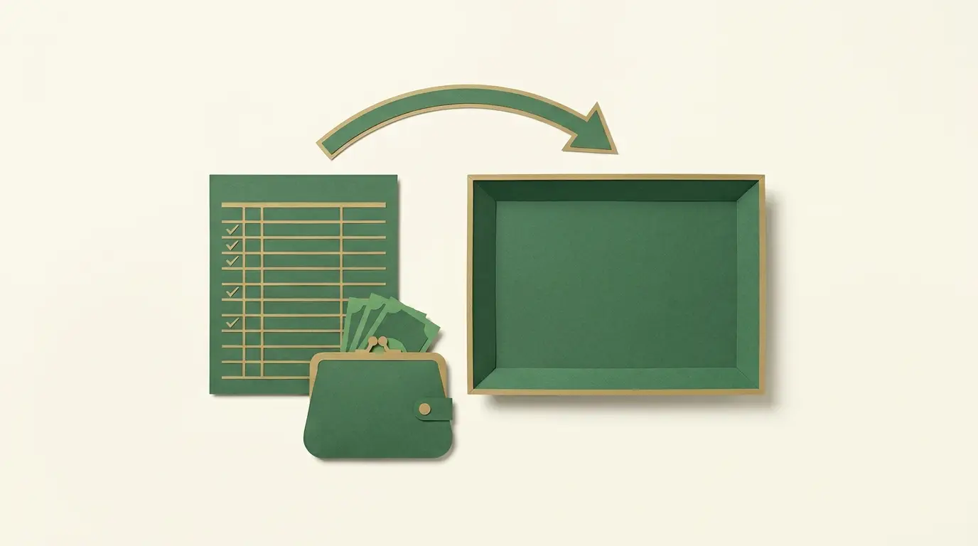 A modest partial-return arrow curves from a transaction ledger toward a wallet, while a larger unrecovered area remains visible as an empty tray