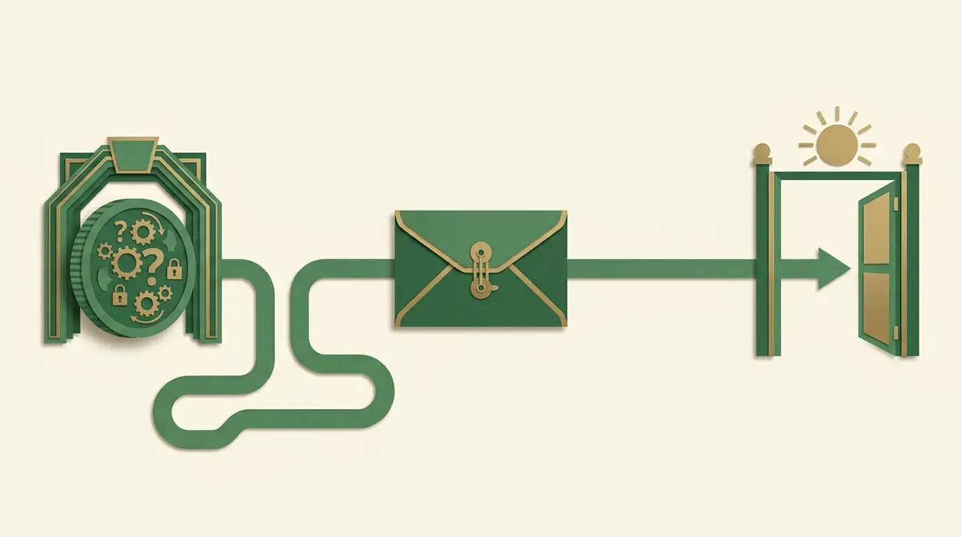A fixed small spending envelope between two paths: one toward a conditional promotional token and one toward a clear exit