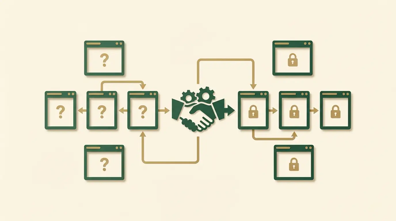 A partnership connector points toward separate market windows, some connected and others still detached