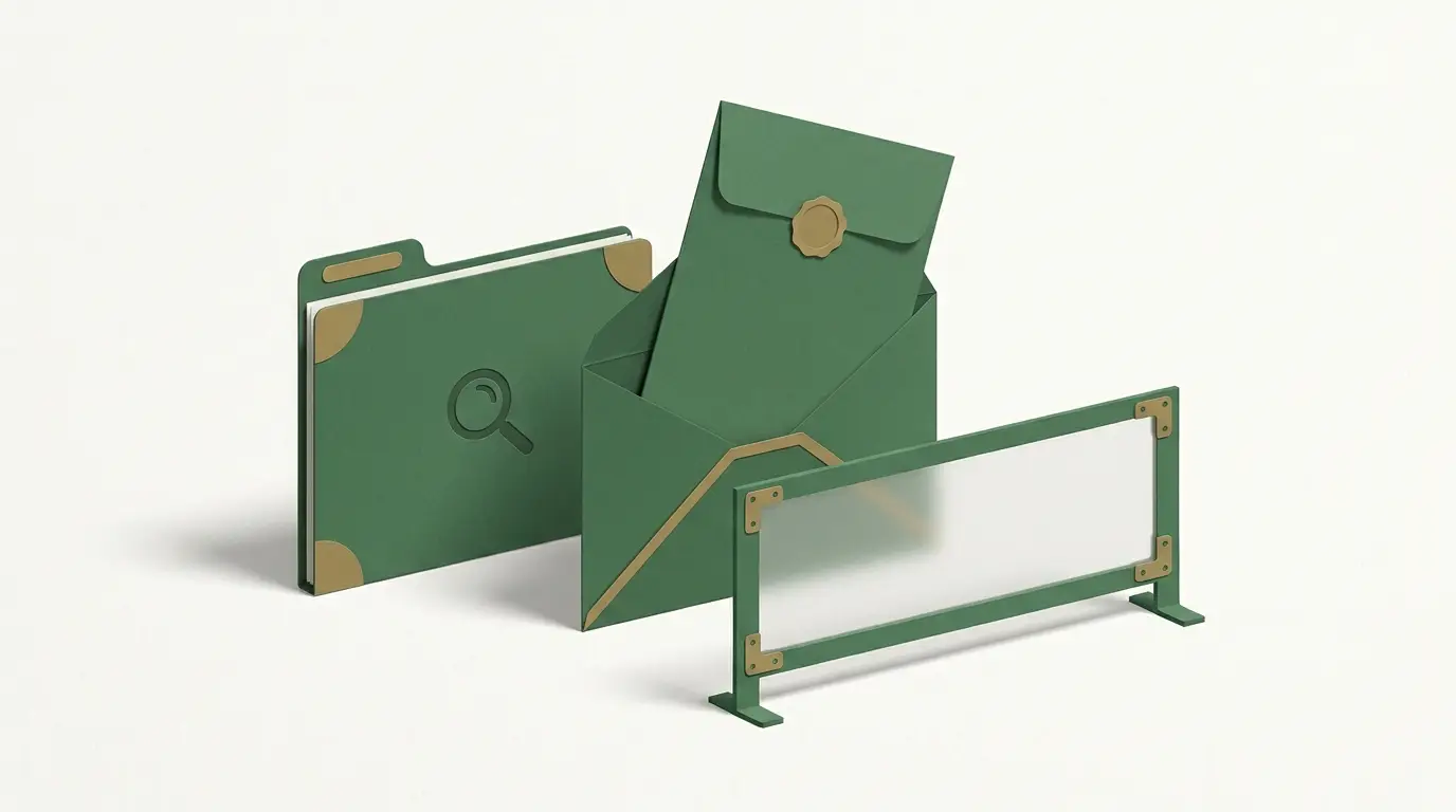 A closed outward-payment envelope blocked by a newly inserted inward-payment demand, with an evidence folder and a clear stop barrier in the foreground