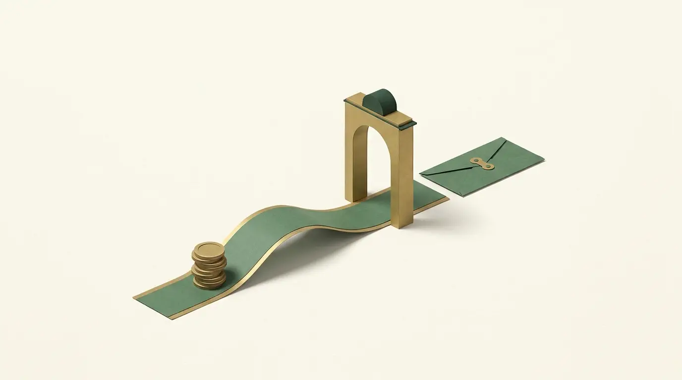 Restricted credit moves through a qualifying-play route and a separate conversion gate toward a closed cash envelope