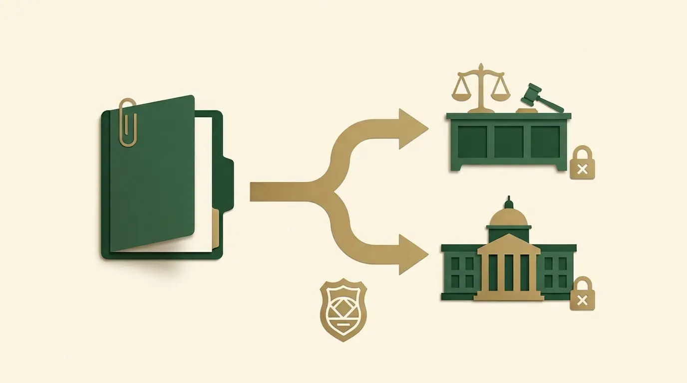 Operator complaint folder leads to a branching route toward a dispute desk and regulator building, neither carrying money guarantees